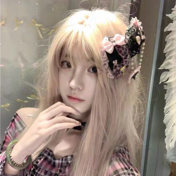 Handmade Shibuya Gal Leopard Rhinestone Pearl Heart Bow Lace Hair Clip - Picture 3 of 5